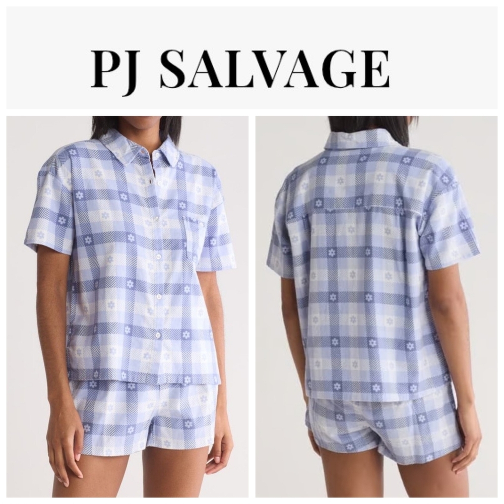PJ Salvage Blue Plaid Pajama Set